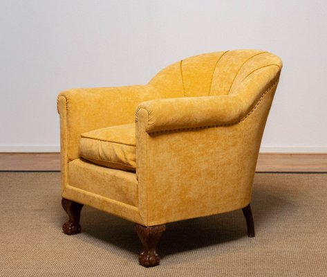 Art Deco Yellow Velvet Lounge Chair in the style of Carl Johanson, Stockholm, 1920s-JE-1369536