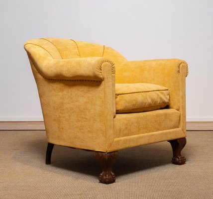 Art Deco Yellow Velvet Lounge Chair in the style of Carl Johanson, Stockholm, 1920s-JE-1369536