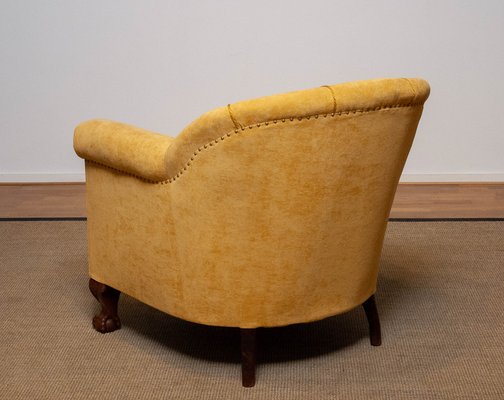 Art Deco Yellow Velvet Lounge Chair in the style of Carl Johanson, Stockholm, 1920s-JE-1369536