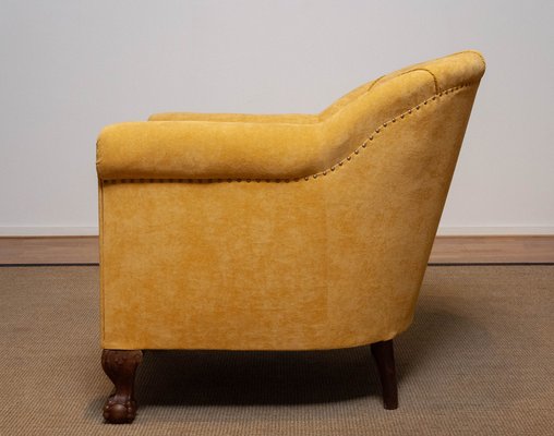 Art Deco Yellow Velvet Lounge Chair in the style of Carl Johanson, Stockholm, 1920s-JE-1369536