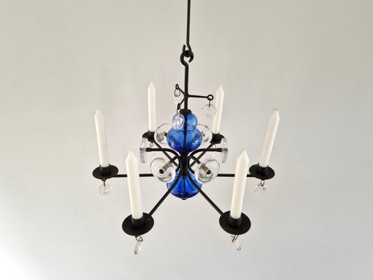 Art Glass and Wrought Iron Chandelier by Erik Höglund for Boda, 1960s-NV-1765234