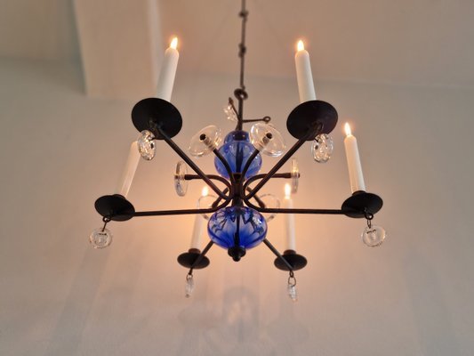 Art Glass and Wrought Iron Chandelier by Erik Höglund for Boda, 1960s-NV-1765234