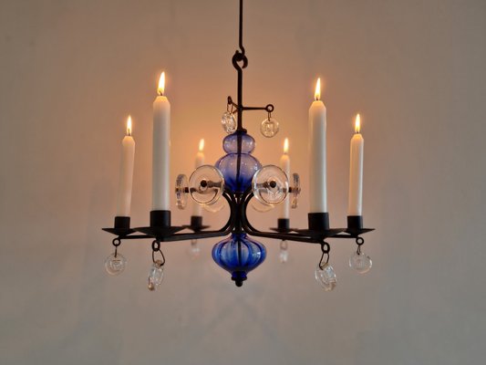 Art Glass and Wrought Iron Chandelier by Erik Höglund for Boda, 1960s-NV-1765234