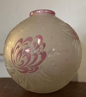 Art Nouveau Acid Bleached White Rosé Vase Boule from d'Après Delatte Nancy-MWB-1819902