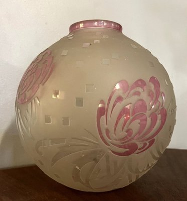 Art Nouveau Acid Bleached White Rosé Vase Boule from d'Après Delatte Nancy-MWB-1819902