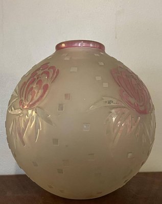 Art Nouveau Acid Bleached White Rosé Vase Boule from d'Après Delatte Nancy-MWB-1819902