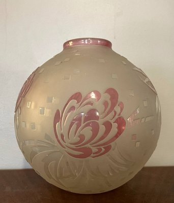 Art Nouveau Acid Bleached White Rosé Vase Boule from d'Après Delatte Nancy-MWB-1819902