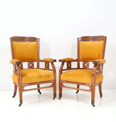 Art Nouveau Arts and Crafts Armchairs in Oak by Royal H.F. Jansen & Zonen Amsterdam, Set of 2-MY-1344384