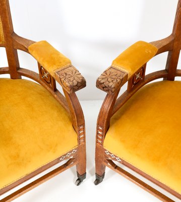 Art Nouveau Arts and Crafts Armchairs in Oak by Royal H.F. Jansen & Zonen Amsterdam, Set of 2-MY-1344384