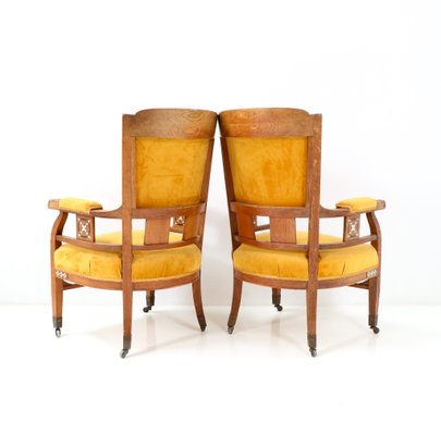 Art Nouveau Arts and Crafts Armchairs in Oak by Royal H.F. Jansen & Zonen Amsterdam, Set of 2-MY-1344384