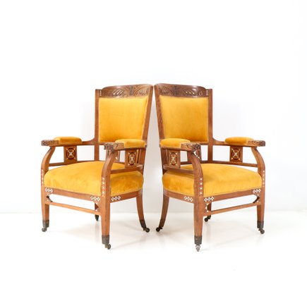 Art Nouveau Arts and Crafts Armchairs in Oak by Royal H.F. Jansen & Zonen Amsterdam, Set of 2-MY-1344384