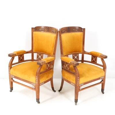 Art Nouveau Arts and Crafts Armchairs in Oak by Royal H.F. Jansen & Zonen Amsterdam, Set of 2-MY-1344384