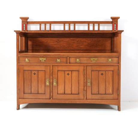 Art Nouveau Arts & Crafts Oak Buffet or Cupboard by H.F. Jansen & Zonen, 1900s-MY-1353172