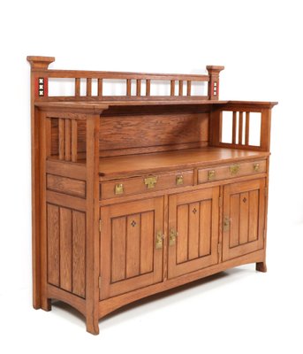 Art Nouveau Arts & Crafts Oak Buffet or Cupboard by H.F. Jansen & Zonen, 1900s-MY-1353172