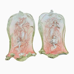 Art Nouveau Bas Relief Biscuit Plates by A Mucha, Set of 2-OZS-1360188