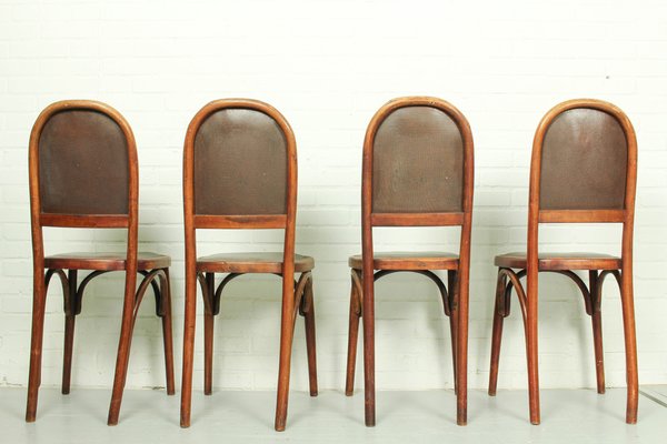 Art Nouveau Bentwood and Leather Dining Room Chairs from Fischel, 1910s, Set of 4-ZA-1409186