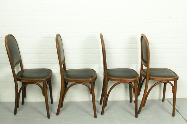 Art Nouveau Bentwood and Leather Dining Room Chairs from Fischel, 1910s, Set of 4-ZA-1409186