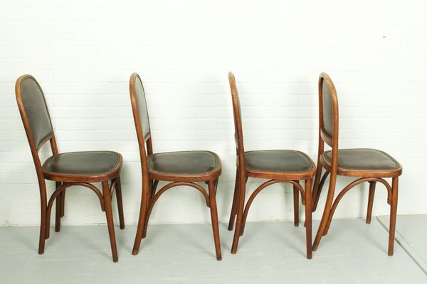 Art Nouveau Bentwood and Leather Dining Room Chairs from Fischel, 1910s, Set of 4-ZA-1409186