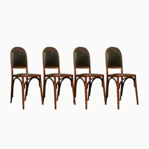 Art Nouveau Bentwood and Leather Dining Room Chairs from Fischel, 1910s, Set of 4-ZA-1409186