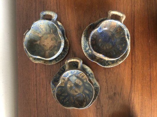 Art Nouveau Blue Running Glaze Tea Service, Set of 9-LXP-1353088