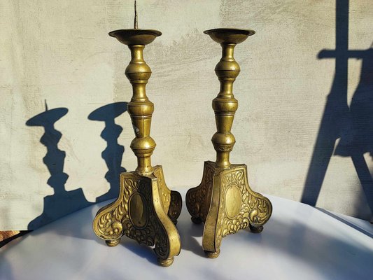 Art Nouveau Brass Candleholders, 1890s, Set of 2-CAQ-2043722