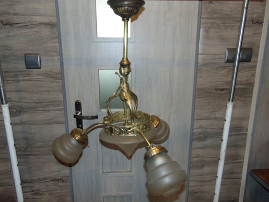 Art Nouveau Brass Chandelier-CAQ-618811