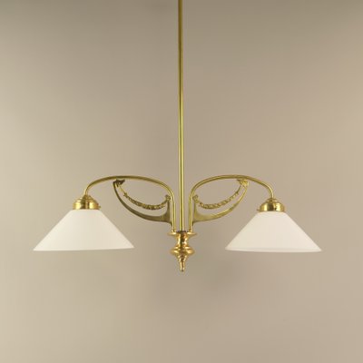 Art Nouveau Brass Chandelier, Vienna, 1910s-KDB-1750514