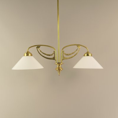 Art Nouveau Brass Chandelier, Vienna, 1910s-KDB-1750514