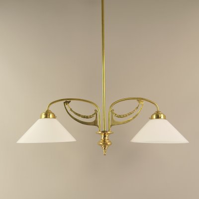 Art Nouveau Brass Chandelier, Vienna, 1910s-KDB-1750514