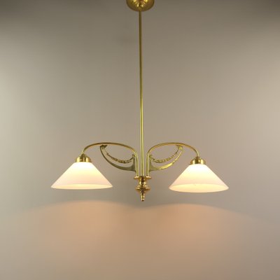 Art Nouveau Brass Chandelier, Vienna, 1910s-KDB-1750514