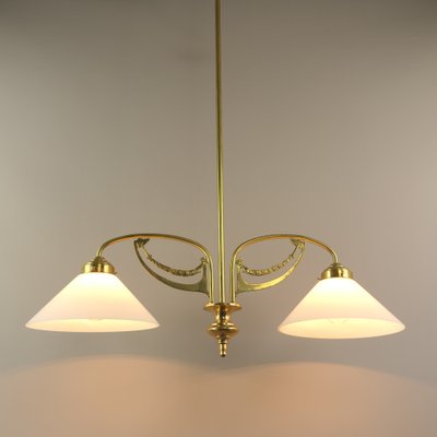 Art Nouveau Brass Chandelier, Vienna, 1910s-KDB-1750514