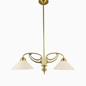 Art Nouveau Brass Chandelier, Vienna, 1910s-KDB-1750514