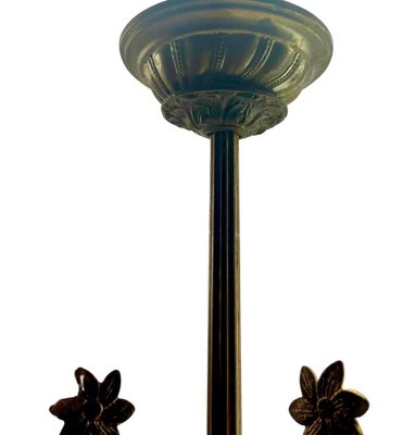 Art Nouveau Brass Chandelier with Floral Decorations, 1930s-MJY-1743410