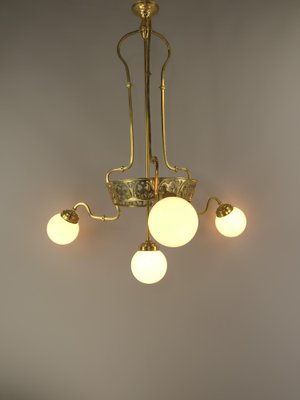 Art Nouveau Brass Chandelier with Four Light Sources from Bavaria, Germany, 1910s-KDB-1821284