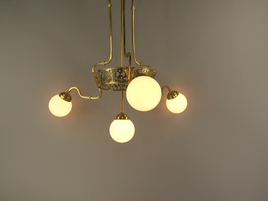 Art Nouveau Brass Chandelier with Four Light Sources from Bavaria, Germany, 1910s-KDB-1821284