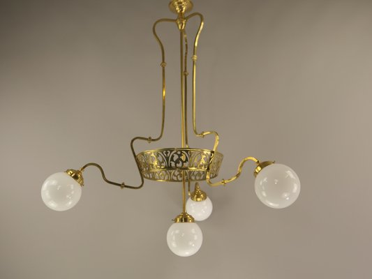 Art Nouveau Brass Chandelier with Four Light Sources from Bavaria, Germany, 1910s-KDB-1821284