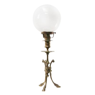 Art Nouveau Brass Opaline Glass Table Desk Lamp, 1920s-BLS-2025981