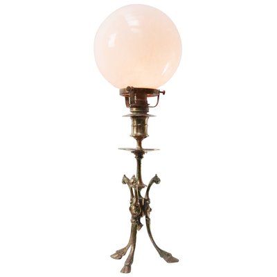 Art Nouveau Brass Opaline Glass Table Desk Lamp, 1920s-BLS-2025981