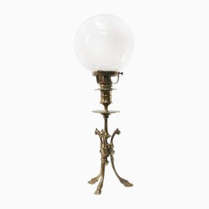 Art Nouveau Brass Opaline Glass Table Desk Lamp, 1920s-BLS-2025981