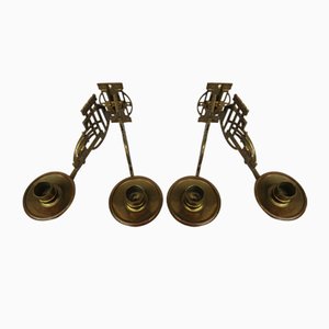 Art Nouveau Brass Piano Candleholders, Set of 2-EY-632715