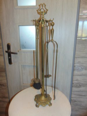 Art Nouveau Brass Stove & Fireplace Set-CAQ-1005577