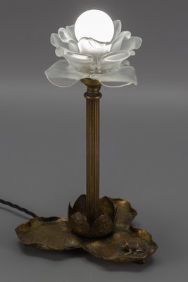 Art Nouveau Brass Table Lamp with Frog, 1930s-KEG-1065538