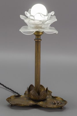 Art Nouveau Brass Table Lamp with Frog, 1930s-KEG-1065538