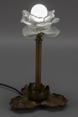 Art Nouveau Brass Table Lamp with Frog, 1930s-KEG-1065538