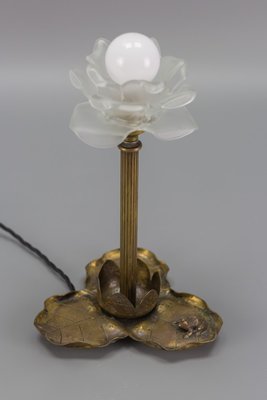 Art Nouveau Brass Table Lamp with Frog, 1930s-KEG-1065538