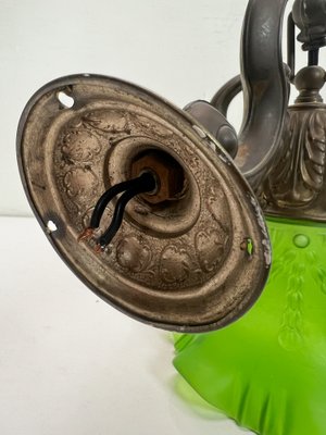 Art Nouveau Brass Wall Lamps with Green Glass Shades, 1940s, Set of 2-WZZ-1814460