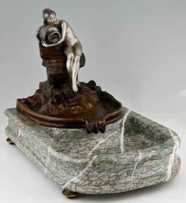 Art Nouveau Bronze Sculptural Tray or Indoor Fountain with Seated Nude Holding a Vase by Suzanne Bizard, France, 1900-KTN-1360404