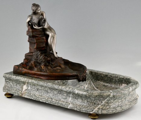 Art Nouveau Bronze Sculptural Tray or Indoor Fountain with Seated Nude Holding a Vase by Suzanne Bizard, France, 1900-KTN-1360404