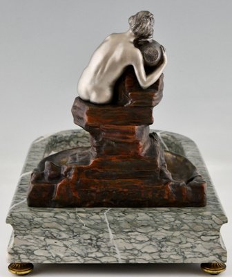 Art Nouveau Bronze Sculptural Tray or Indoor Fountain with Seated Nude Holding a Vase by Suzanne Bizard, France, 1900-KTN-1360404