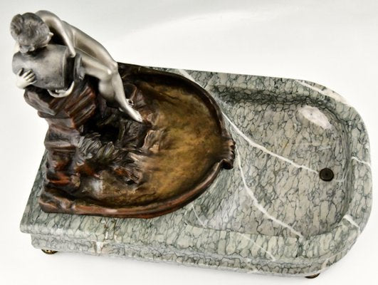 Art Nouveau Bronze Sculptural Tray or Indoor Fountain with Seated Nude Holding a Vase by Suzanne Bizard, France, 1900-KTN-1360404